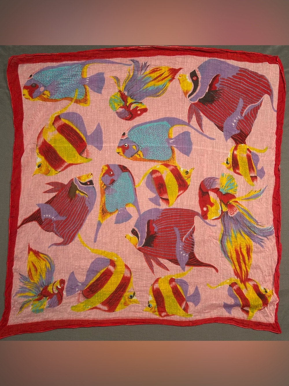 Vintage Novelty Tropical Fish Lightweight Square Scarf